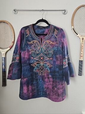 Calesas tie dye Purple Embroidery tunic top